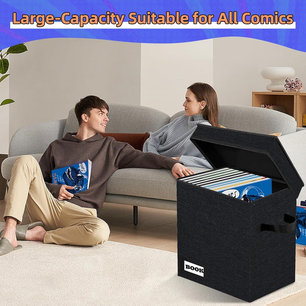 Comic Book Storage Short Box, 11.8" X 9.8" X 7.8", Holds 100-120 Collection Book, Heavy Duty Comic Collection Gift Bin Container Holder Shelf (Black)