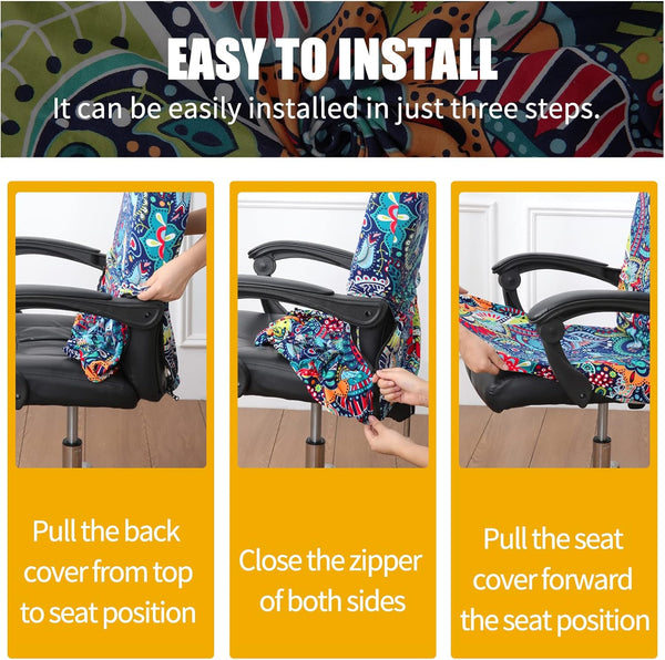Smiry Stretch Printed Computer Office Chair Covers, Soft Fit Universal Desk Rotating Chair Slipcovers, Removable Washable Anti-Dust Spandex Chair
