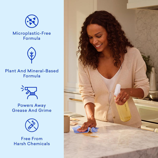 BLUELAND Multi-Surface Cleaner, Starter Set, Fresh Lemon Scent, Spray Bottle with 4 Refill Tablets, All-Purpose, Eco-Friendly Cleaning Supplies, 4