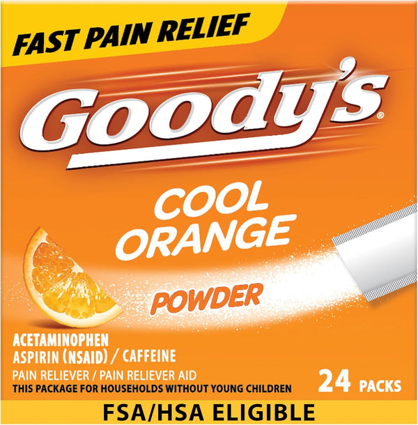 Goody'S Pain Relief Powders, Extra Strength Headache Powder Cool Orange, 24 Ct (Pack of 1)