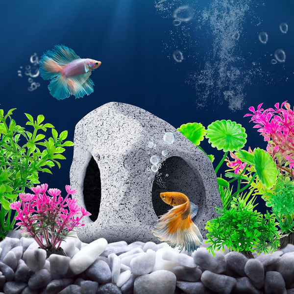 CousDUoBe 10Pcs Aquarium Hideaway Rock Cave Fish Tank Decorations quarium,Betta Toys Hideout Stones House,Safe and Non-Toxic Ceramic Fish Tank