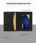 Leatherboss Genuine Leather Small Slim Bifold Wallet | Credit, Debit, ID Card Holder | Compact & Stylish with Clear ID Windows | Gift for Men, Black