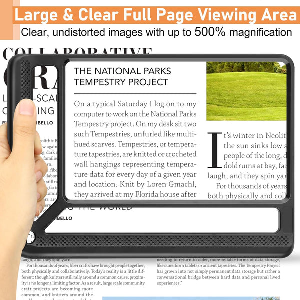 5X Full Page Magnifying Glass for Reading, Lightweight Rectangular Magnifier Provides Large Book Page Viewing Area, Upgraded Handheld Magnifier