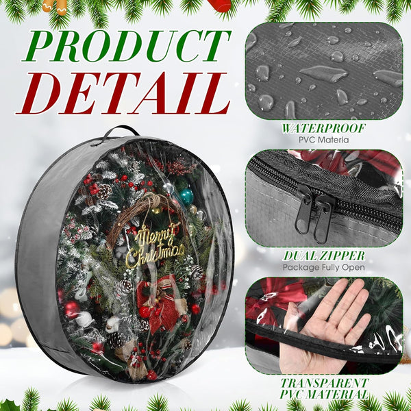 Aliceset 4 Pack Wreath Storage Containers, Storage Bags with Window and Handles, Durable Decoration Box Holder for Holiday(36 X 36 X 7.8 Inch,Gray)