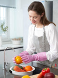 LANON 3 Pairs Wahoo Skin-Friendly Cleaning Gloves, Dishwashing Kitchen Gloves with Cotton Flocked Liner, Reusable, Non-Slip, Mauve Mist, Medium