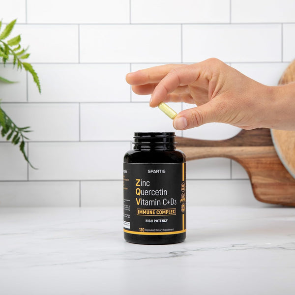 Zinc Quercetin 500Mg with Vitamin C Vitamin D3 Bromelain Immune Support High Potency Quercetin Zinc Supplement ZQV by SPARTIS (Pack of 1 Bottle at