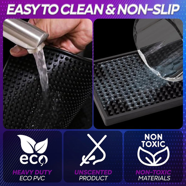 3 Pack Rubber Bar Mats, Spill Bar Mats for Bartending,Non-Slip Coffee Bar Mats for Countertop,Black Bar Mat for Home Bar,Kitchen,