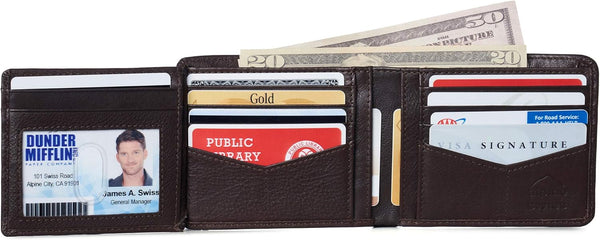 Alpine Swiss RFID Luka Men'S Flip ID Wallet Deluxe Capacity Bifold with Divided Bill Section Comes in a Gift Box