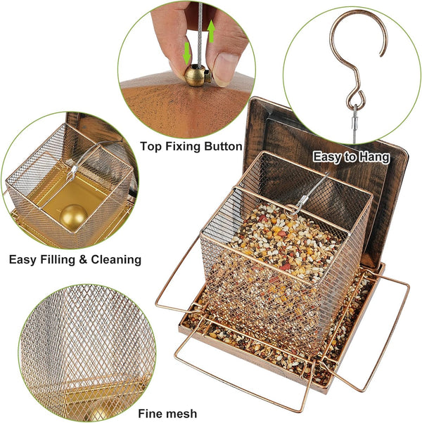 Bird Feeder, Heavy Duty Metal Bird Feeders for Outdoor Hanging, 3.5LB Large Capacity Wild Birdfeeder for Garden Yard outside Backyard