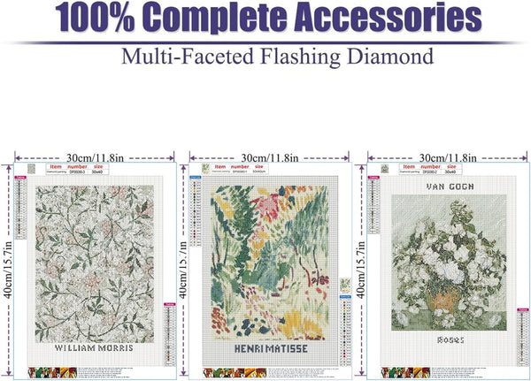 Veguude RYMILIE Diamond Painting Kits for Adults - 3 Pack Artwork DIY 5D Diamond Art Kits Full Drill Diamond Dots Paintings with Diamonds Gem Art