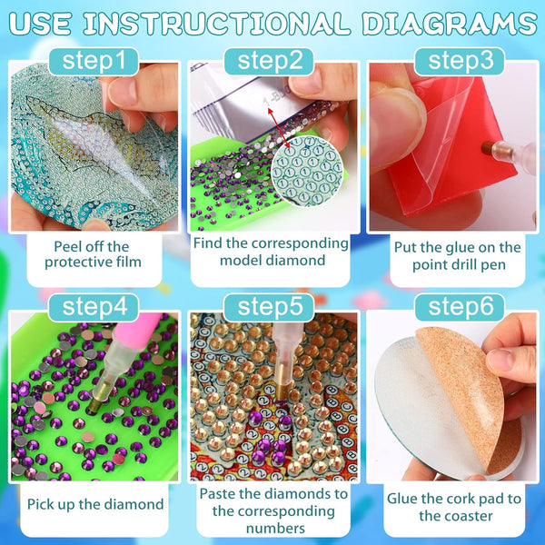 UPINS Ocean Diamond Art Painting Coaster Kit, 8Pcs DIY Crafts Kit with Holder, Non Slip Coaster Art Supplies for Adults, Ideal Christmas Gift