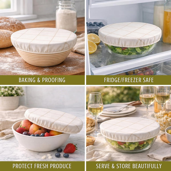 Nectar & Nest Reusable Bowl Covers for Bread Proofing (2 Lg) - Beeswax Bowl Covers Reusable, 100% Organic Cotton, Elastic Cover for Sourdough,