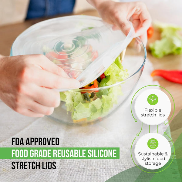 Reusable Silicone Stretch Lids for Food Storage in Fridge - Elastic Heat-Resistant Bowl Covers, Cups, Cans, Jars - Universal Food Grade Lid for