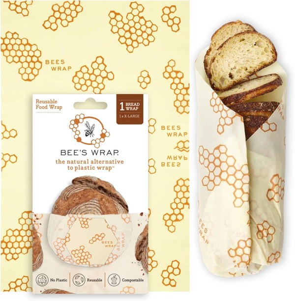 Bee'S Wrap Beeswax Wraps for Food - Honeycomb Bread Wrap - Made in USA Reusable Bread Storage Bags - Organic & Eco-Friendly Alternative to