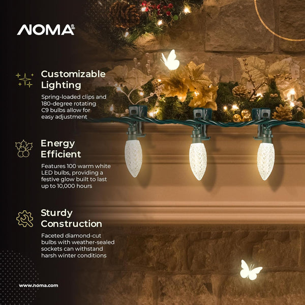 Noma Quick-Clip Customizable Holiday String Lights, 100 LED Bulbs, 66.8Ft Long, Warm White