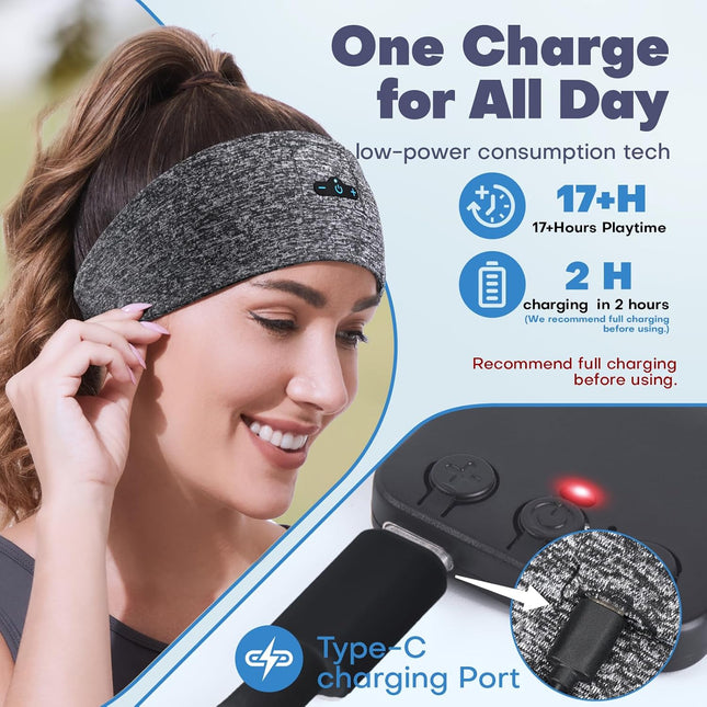 Sleep Headphones Bluetooth Headband for Side Sleeper 2-Pack, 14H Playtime, Wireless Headband Headphones with HD Stereo S