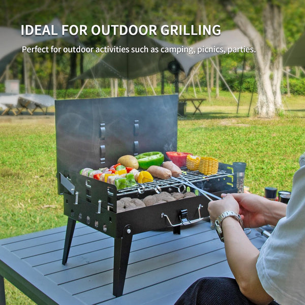 MASTER COOK Portable Charcoal Grill, Foldable BBQ Grill Kit Easy to Carry, Mini Tabletop Grill for Outdoor Camping, Patio and Picnic,