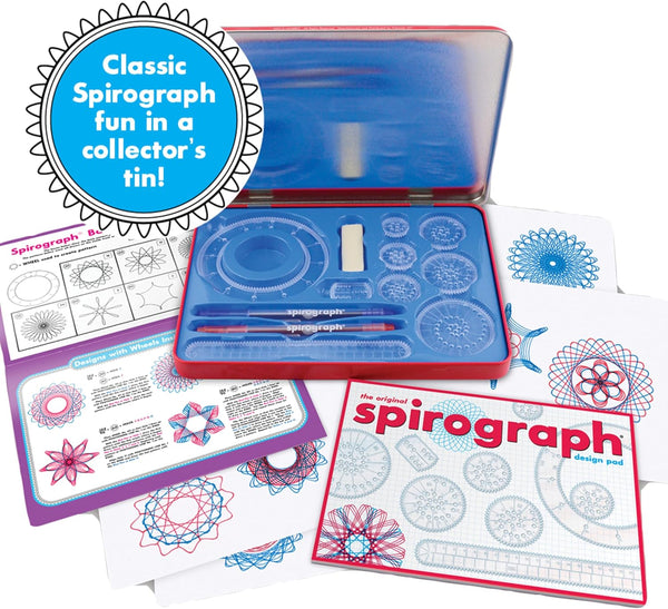Spirograph Design Set Collectors Tin â Arts and Crafts, Kids Toys, Art Supplies, Craft Supplies, Drawing Kit, Spiral Art, Classic Gear Design Kit,