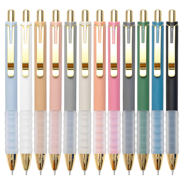 Linbsunne Ballpoint Pens Black Medium Point 1Mm Pen with Super Soft Grip Ball Point Pen for Men Women Retractable Pens (Gold-12 Pcs)