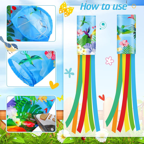 Flutesan 2 Pcs 40 Inches Twin Hummingbird Windsock Spring Wind Socks for Hanging Outdoor Yard Patio Lawn Garden Decoration