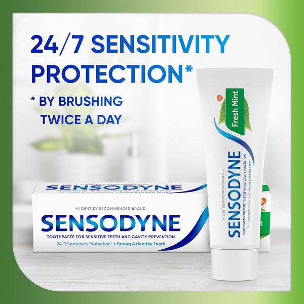 Sensodyne Fresh Mint Sensitive Toothpaste, ADA Accepted Toothpaste for Cavity Prevention and Sensitive Teeth Treatment - 4 Ounces (Pack of 2)