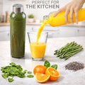 Brieftons Borosilicate Glass Water Bottles with Caps: Clear, 6 Pack, 18 Oz, Heat Resistant, Slim, Easy to Store, Leakproof Lids, Best as Reusable