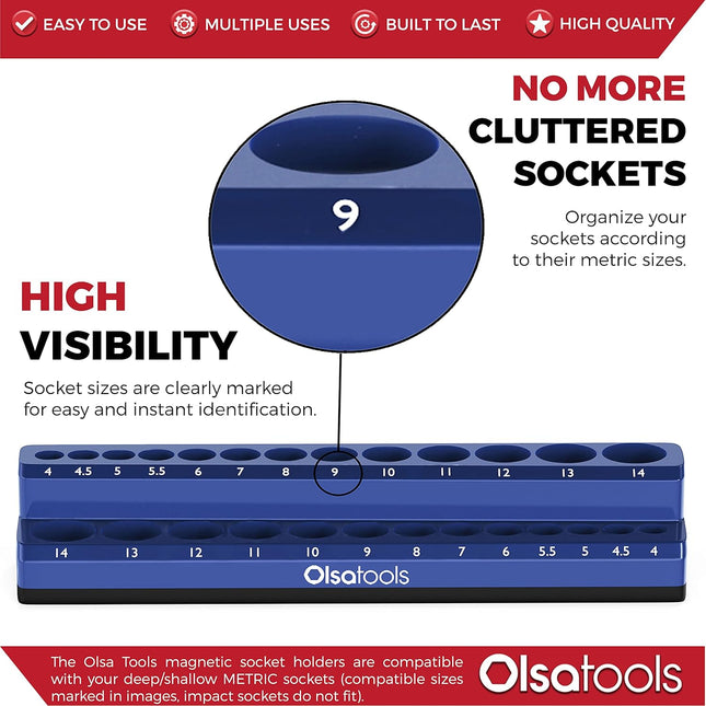 Olsa Tools Magnetic Socket Holder | 1/4-Inch Drive | Metric | Purple | Holds 26 Sockets | Professional Quality Tools Org