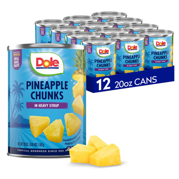 Dole Pineapple Chunks in Heavy Syrup - Dole Canned Fruit - Rich Source of Vitamin C - 20 Oz Can - 12 Pack