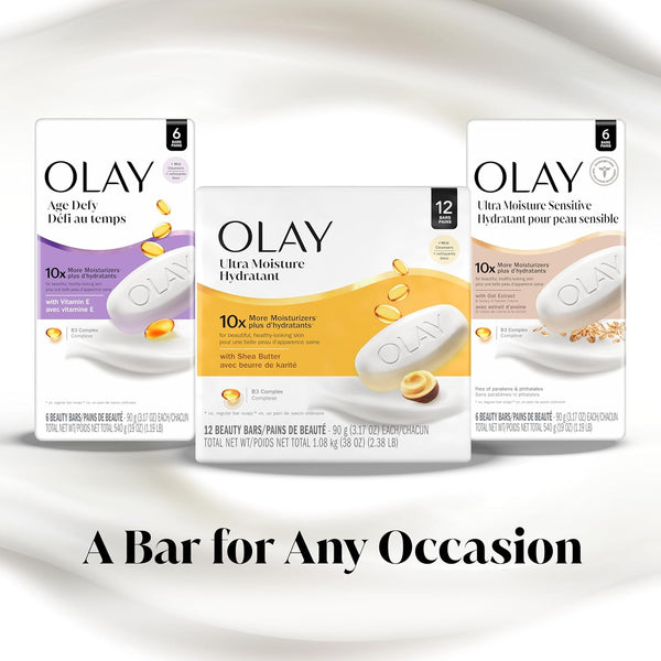 Olay Beauty Bar, Ultra Moisture,10X More Moisturizers, Nourishing Conditioners, Smooth & Gentle on Skin, Vitamin B3 Complex, for All Skin Types,