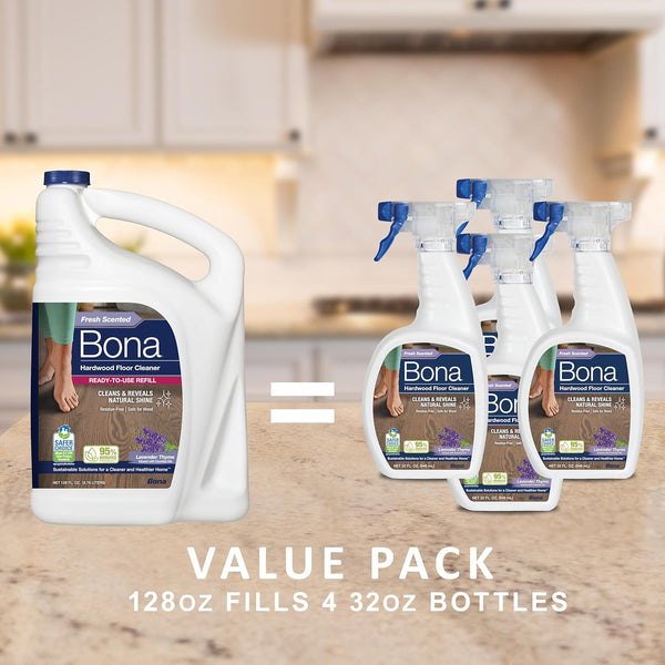 Bona Hardwood Floor Cleaner Refill - 128 Fl Oz - Lavender Thyme Scent - Residue-Free Floor Cleaning Solution Spray Mop and Spray Bottle Refill -