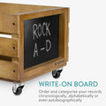 Navaris Wood Record Crate with Wheels - Vinyl Album Storage Holder Box Wooden Case with Chalkboard Sign Board - Holds up to 80 LP Records - Brown