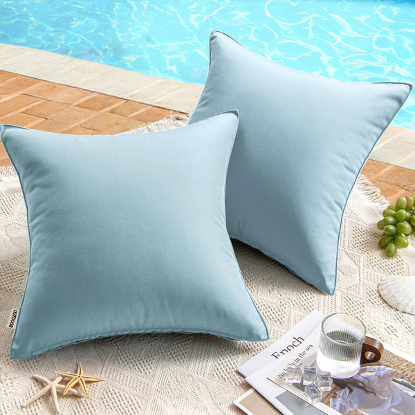 MIULEE Pack of 2 Decorative Outdoor Waterproof Pillow Covers Garden Cushion Sham Throw Pillowcase Shell for Spring Patio Tent Couch 16X16 Inch Blue