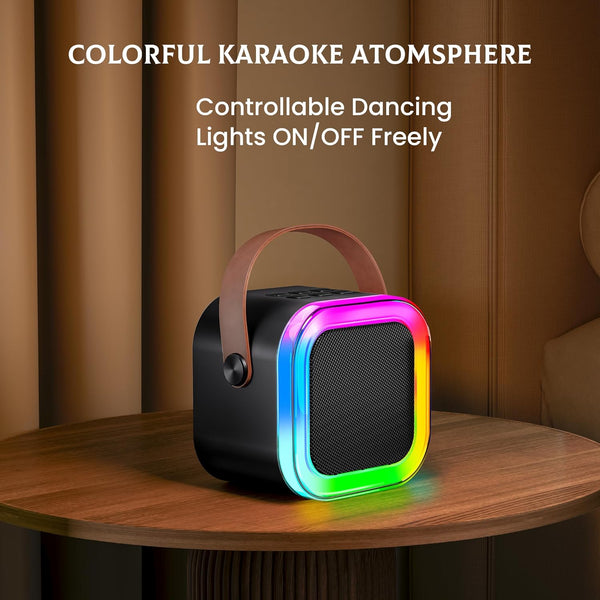 IROO Mini Karaoke Machine for Kids Adults(Karafun Premium), Portable MP3 Player with 2 Wireless Mics and Party Lights for Smartphones, Birthday