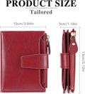 GOIACII RFID Women's Wallet Small Ladies Credit Card Holder Leather with Zipper Pocket 4 ID Windows Wine Wax Red A01 Wax Wine Red