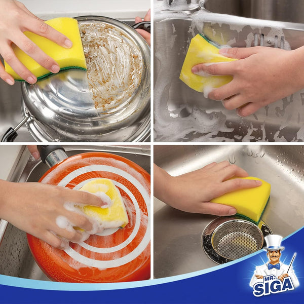 MR.SIGA Heavy Duty Scrub Sponge, 24 Count, Size:11 X 7 X 3Cm, 4.3" X 2.8" X 1.2