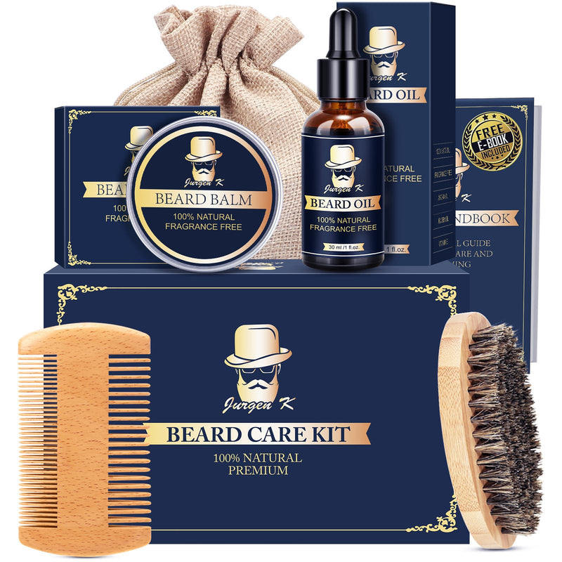 Beard Kit W/ Beard Oil, Balm, Brush, Comb, Moisturize &Soften Coarse, Dry Beard, Anniversary & Birthday Gifts for Men Him Boyfriend Husband Dad
