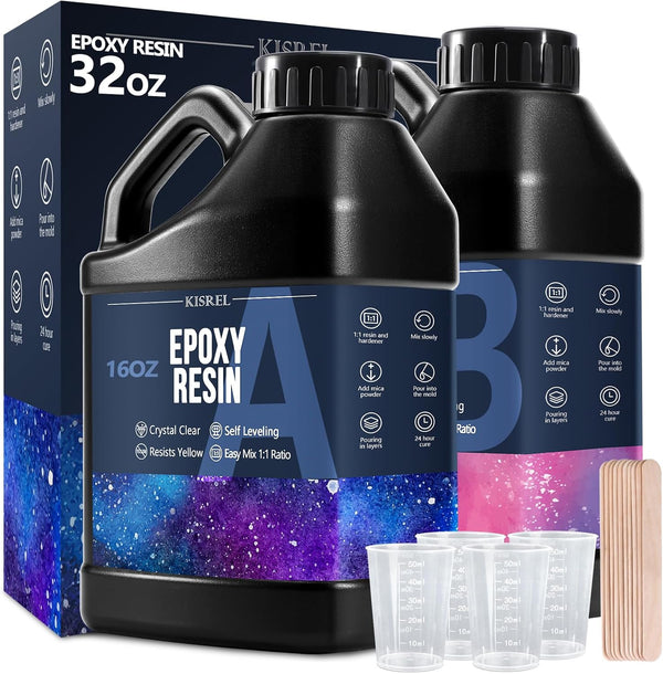 KISREL Crystal Clear Epoxy Resin Kit - No Yellowing, No Bubble Art Resin for Crafts, Jewelry, Wood & Molds (16OZ X 2)