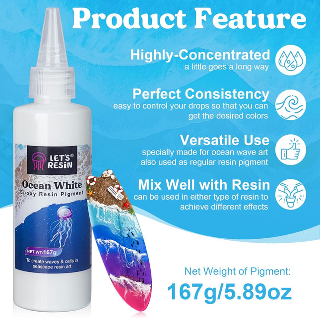 LET'S RESIN Ocean White Epoxy Resin Pigment 167G/5.89Oz, High Concentrated Paste for Epoxy & UV Resin, UV Resistant Opaq