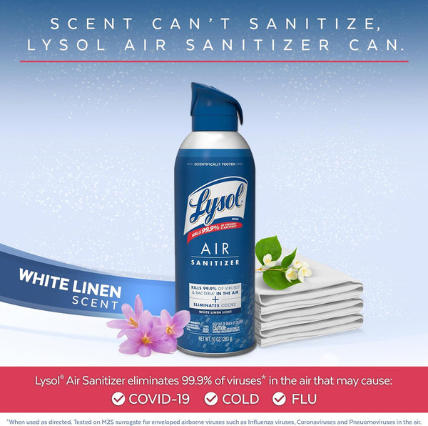 Lysol Air Sanitizer Spray, for Air Sanitization and Odor Elimination, White Linen Scent, 10 Fl. Oz