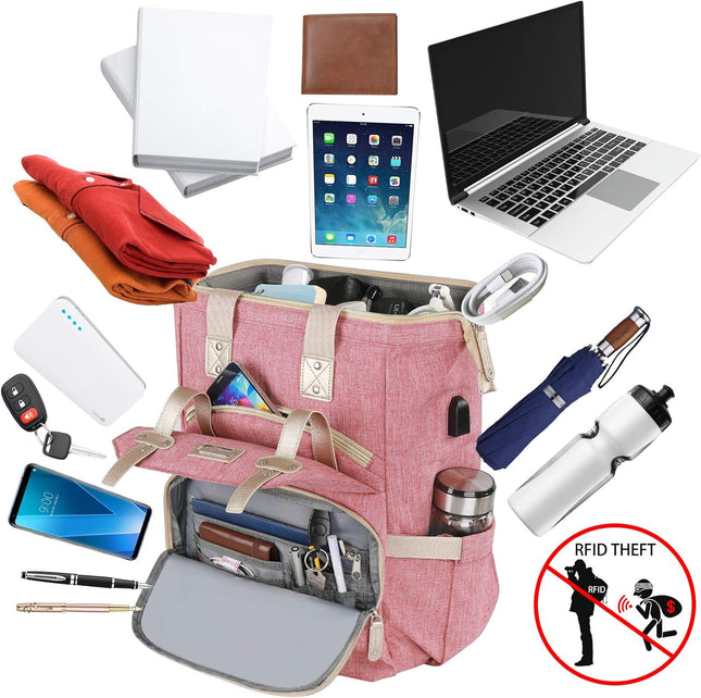 FALANKO Backpack for Women,Wide Open Work Large USB Charging Port Student Bookbag for 15.6 Inch Laptop,Doctor Teacher Nu