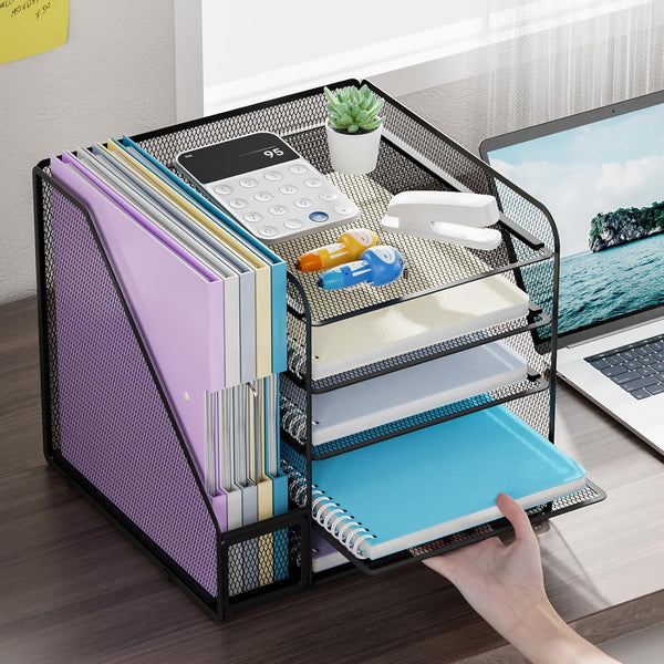 Marbrasse Desk Organizers and Accessories, 5-Tier Paper Letter Tray Organizer with File Holder, Mesh File Organizer, Office Desk Accessories &