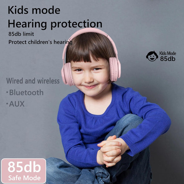 Kids Bluetooth Headphones,85db Volume Limit,Hearing Protection,Wireless Headphones with Mic,Music,Chat,Kids Mode,Normal Mode,Wireless and