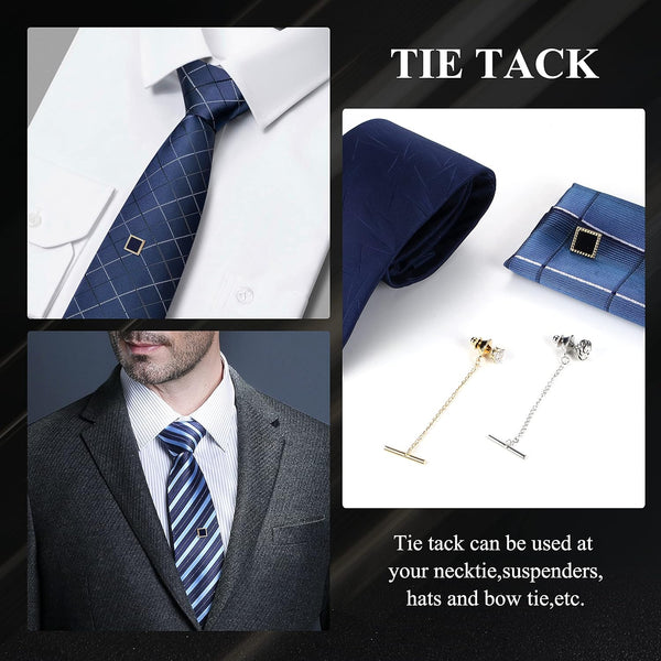 THUNARAZ 8 Pcs Tacks for Men Regular Ties Necktie 14K Gold Plated Pins with Chain for Wedding Business Anniversary