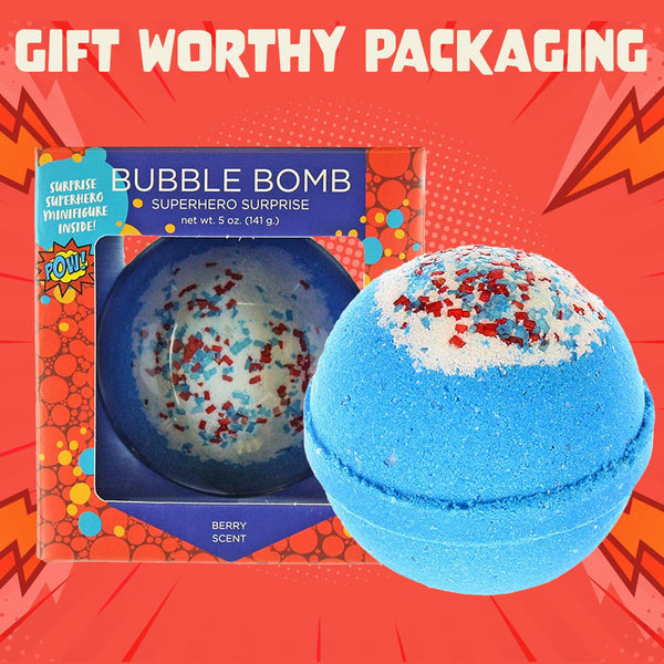 Superhero Bath Bombs for Kids & Boys with Surprise Hero Toys inside (1 Pack) - Large Bubble Bomb for Boys & Girls - Fruity Scent, Relaxing, Gift