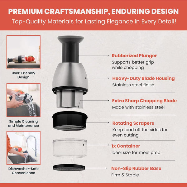 Slap Chop Manual Hand Chopper - Versatile Food Dicer, Vegetable Slicer and Onion Chopper, Handy Nut Chopper, Garlic Mincer and Onion Cutter,