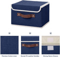 ANMINY 2PCS Storage Bins with Lid PU Leather Handles Storage Boxes PP Plastic Board Decorative Foldable Lidded Cotton Linen Fabric Home Cubes