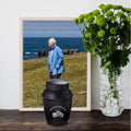 Medium Urn for Ashes Adult Male with Motorcycle, 5.7 Inch Black Decorative Medium Size Urns for Human Ashes Adult Male/Dad/Men/Son