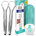 Gurunanda Tongue Scraper for Adults (2 Pack) with Travel Case, 420 Medical-Grade 100% Stainless Steel Tongue Cleaner, Aids in Fresh Breath & Oral Care