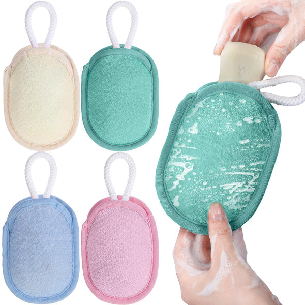 Sunnyray Bath Body Exfoliating Soap Saver, Exfoliator Scrubber Pouch 4 Colors, Bath Loofah Sponge Body Scrubber Shower Sponge Exfoliating Mesh
