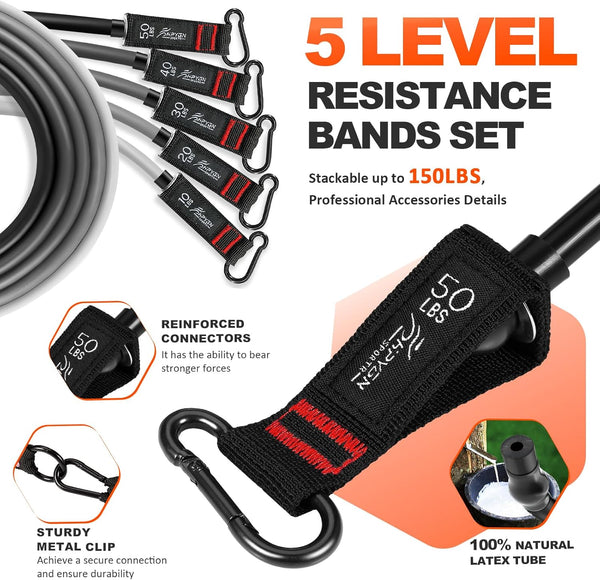 Resistance Bands, Exercise Bands with Handles, Fitness Bands, Workout Bands with Door Anchor and Ankle Straps, for Heavy Resistance Training,